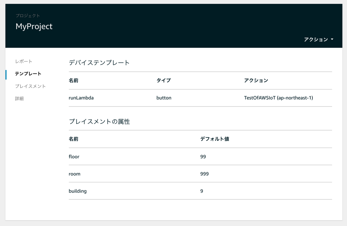 IoT 1-Click プロジェクト サンプル テンプレート