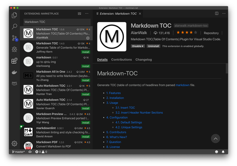 AlanWalk Markdown-TOC