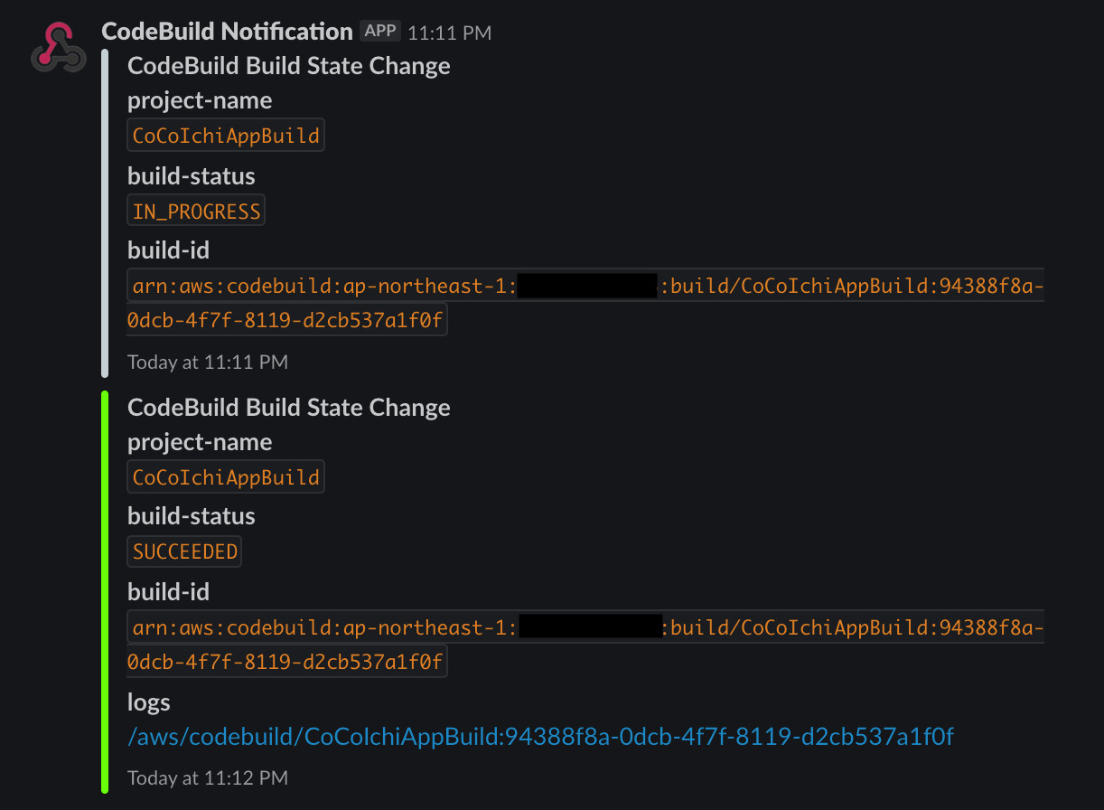 CodeBuild Notification Slack SUCCEEDED