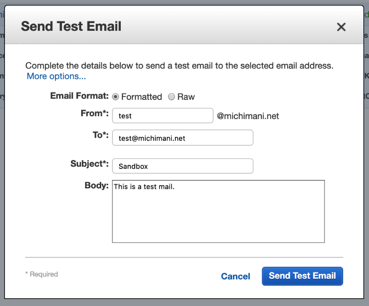 Amazon SES send a test mail in sandbox