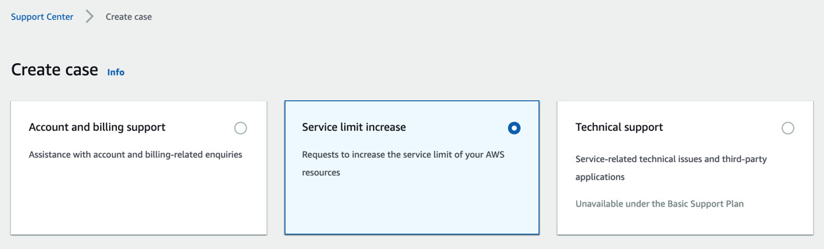 AWS Support Create case