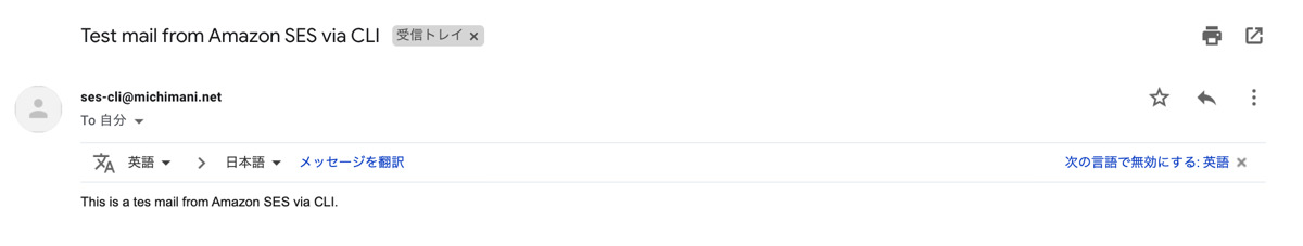 Amazon SES send a mail via cli receive at Gmail