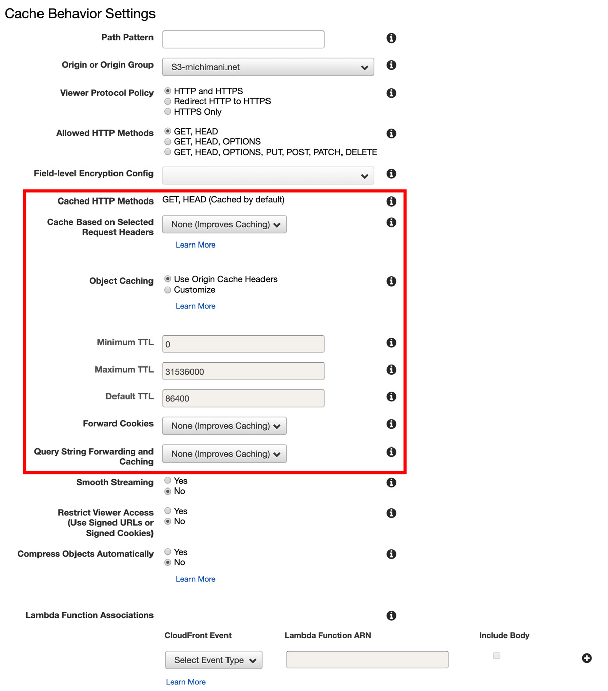 CloudFront Behavior setting