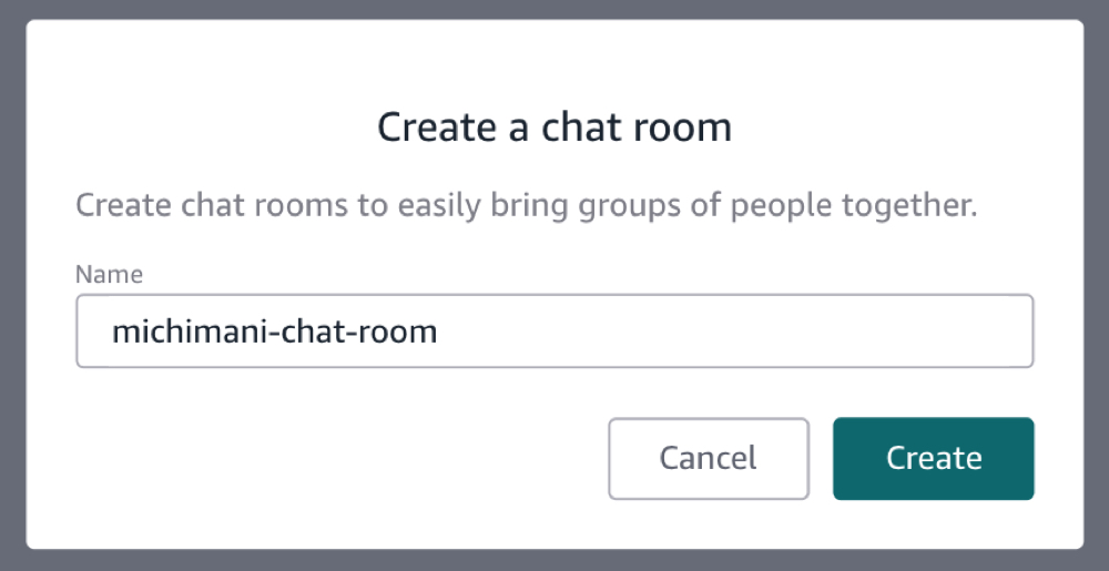 Amazon Chime create chat room | input name