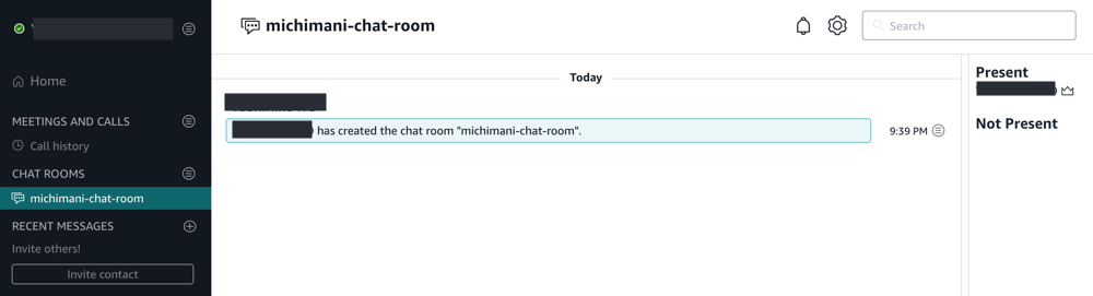 Amazon Chime create chat room | created