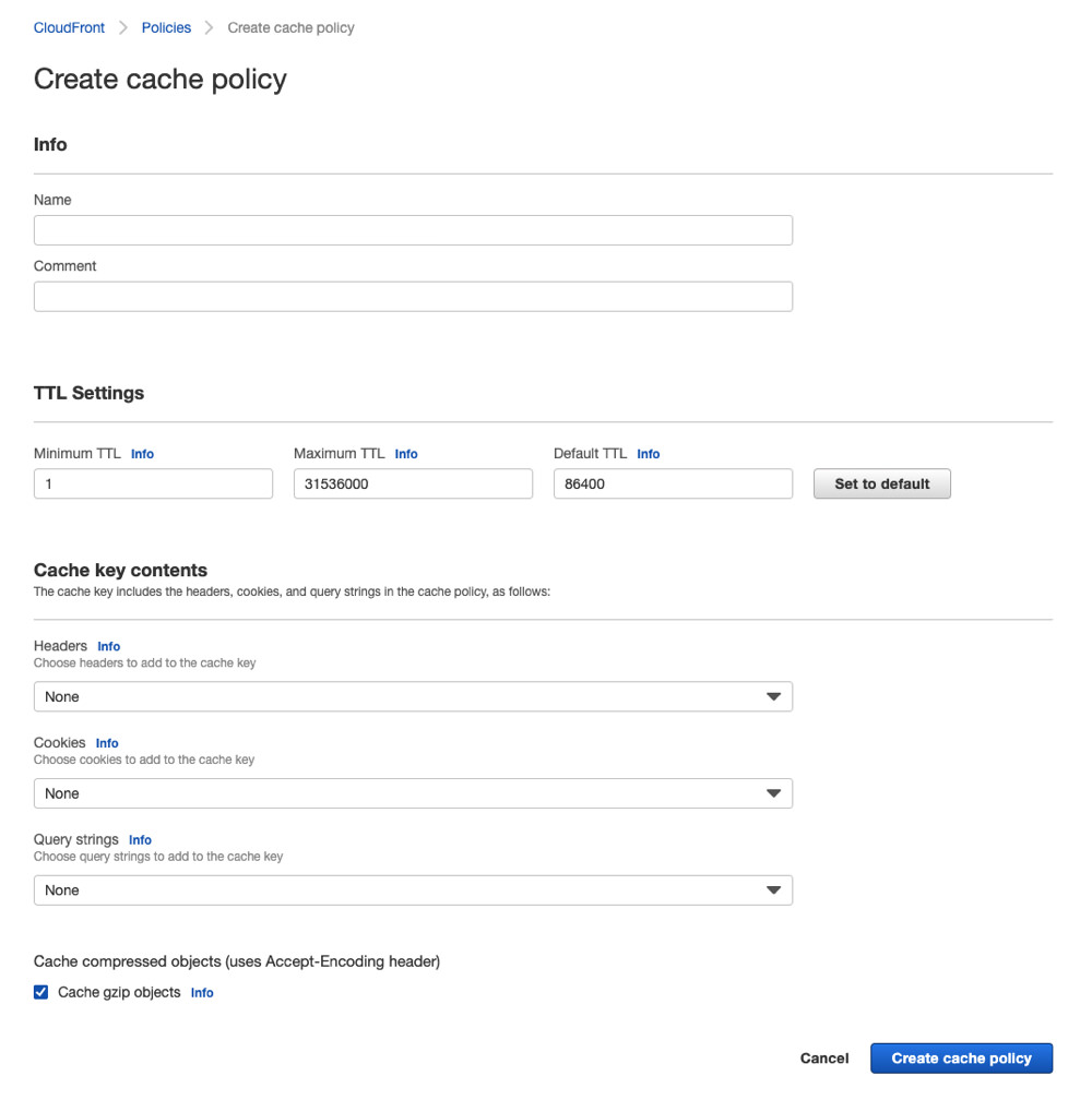 CloudFront create cache policy