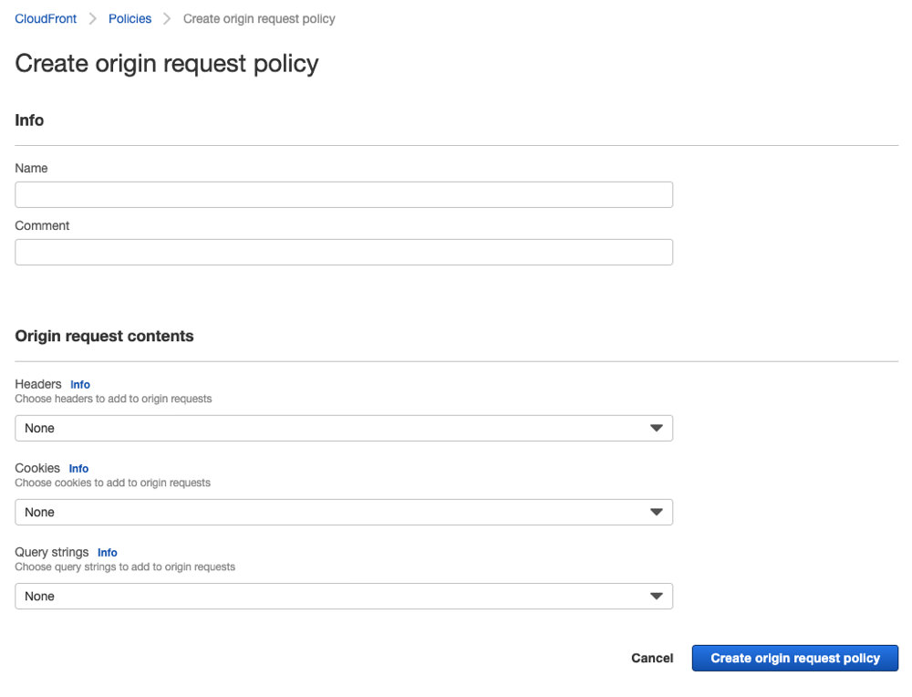 CloudFront create origin request policy