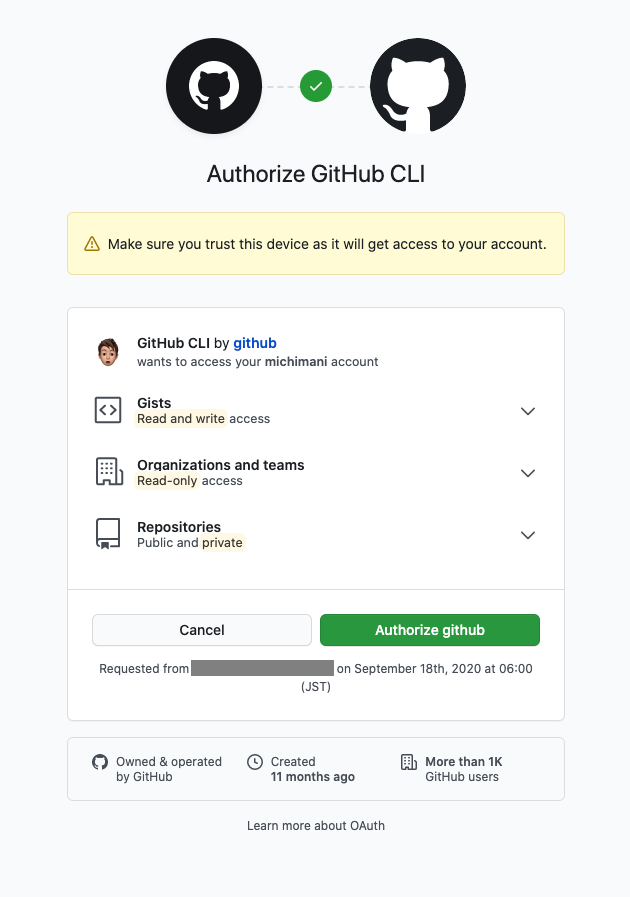 Allow GitHub CLI to access GitHub
