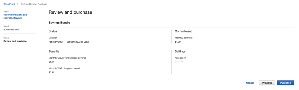 CloudFront Savings Bundle confirm
