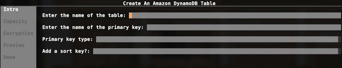 DynamoDB new table wizard