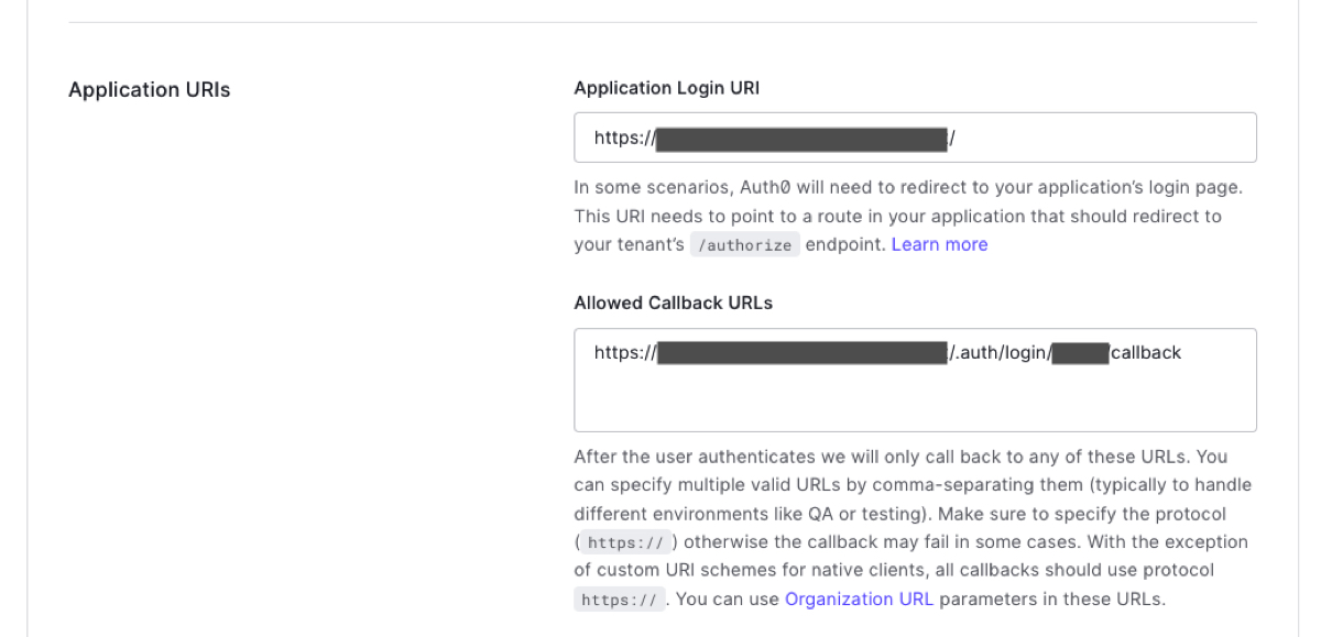 Auth0 Settings Application URIs