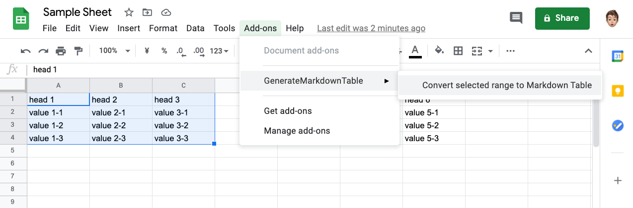 Use this add-on from add-ons menu.